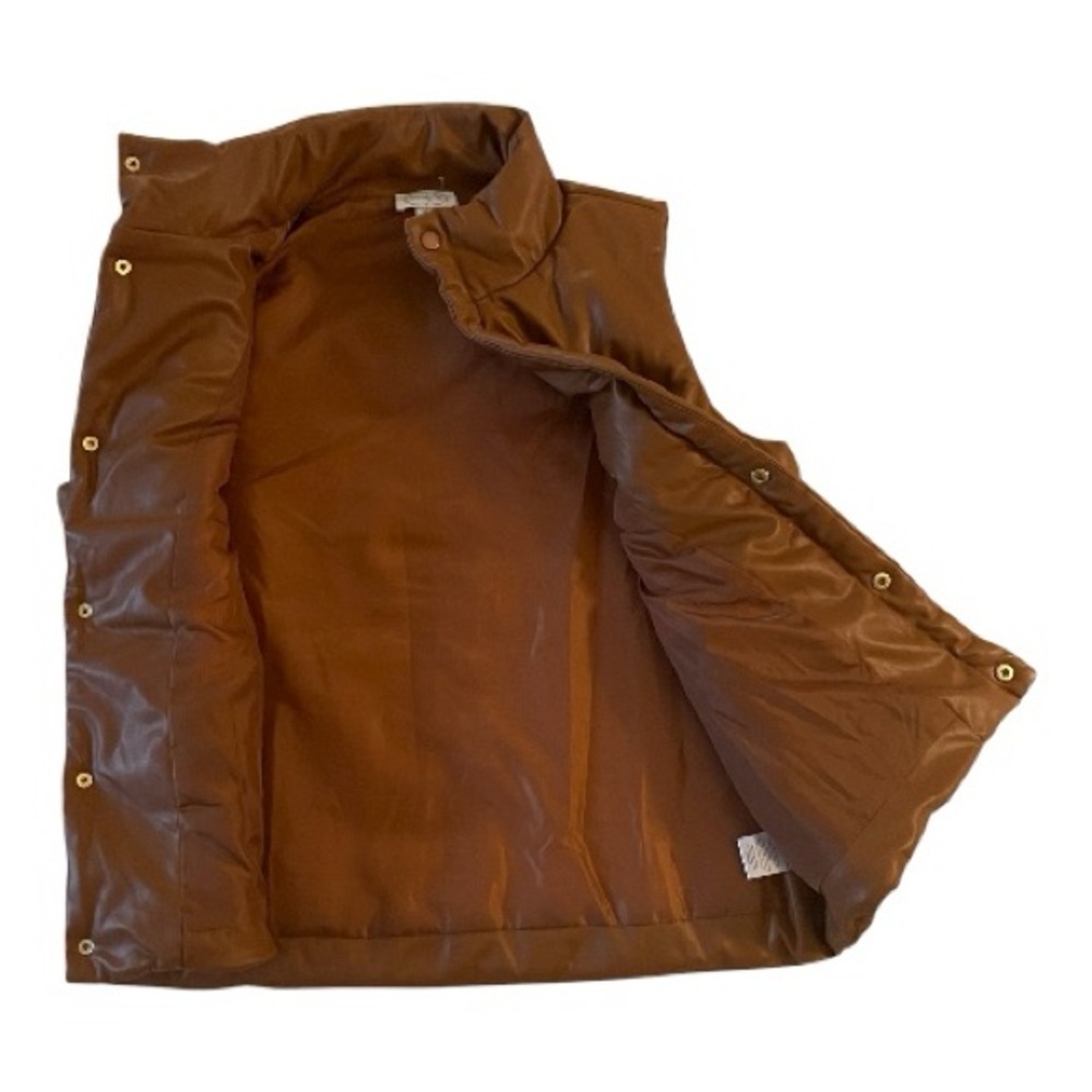 Mud Pie Puffer Faux Leather Vest, Size M, Chocolate Brown Popular Color - Picture 3 of 9